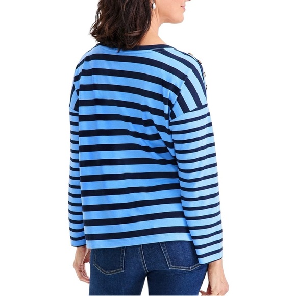 Style & Co. Long Sleeve Striped Button Trim Knit Top Tee Bashful Blue NWT XL - Picture 2 of 14